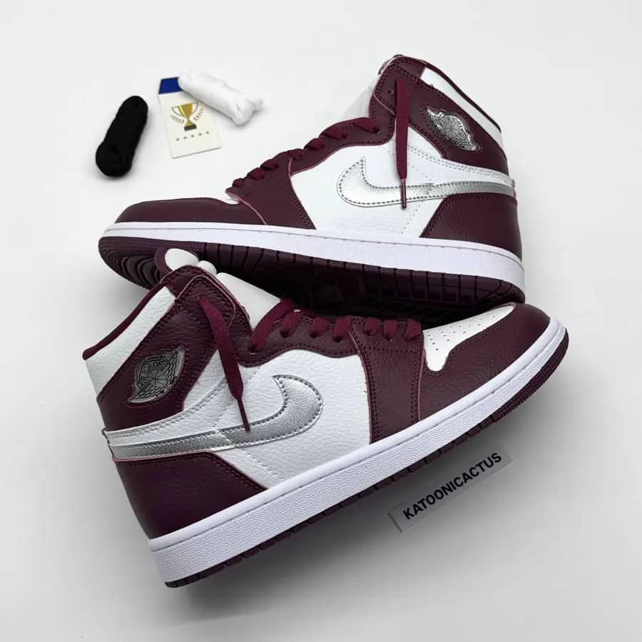 نایک ایر جردن وان ساقدار بوردو زرشکی سفید NIKE AIR JORDAN 1 HIGH BORDEAUX