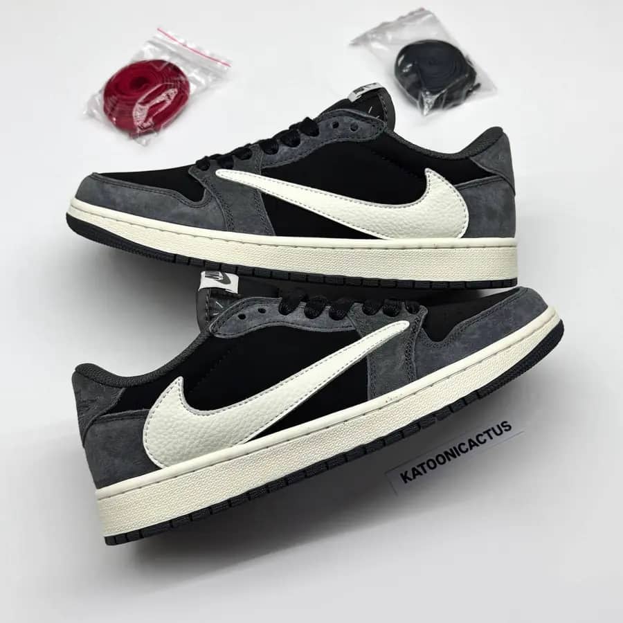 نایک ایر جردن وان لو تراویس اسکات مشکی طوسی سوئد NIKE AIR JORDAN 1 LOW TRAVIS SCOTT SUED