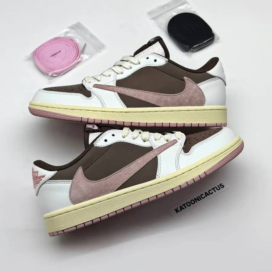 نایک ایر جردن وان لو تراویس اسکات قهوه ای صورتی NIKE AIR JORDAN 1 LOW TRAVIS SCOTT