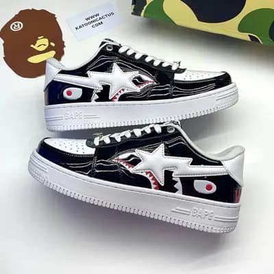 بیپ استا شارک مشکی سفید BAPE STA SHARK