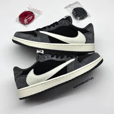 نایک ایر جردن وان لو تراویس اسکات مشکی طوسی سوئد NIKE AIR JORDAN 1 LOW TRAVIS SCOTT SUED