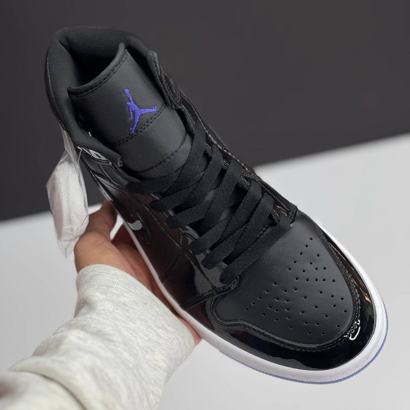 نایک ایر جردن وان ساقدار ورنی مشکی سفید NIKE AIR JORDAN 1 MID SPACE JAM BLACK