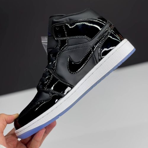 نایک ایر جردن وان ساقدار ورنی مشکی سفید NIKE AIR JORDAN 1 MID SPACE JAM BLACK