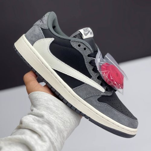 نایک ایر جردن وان لو تراویس اسکات مشکی طوسی سوئد NIKE AIR JORDAN 1 LOW TRAVIS SCOTT SUED