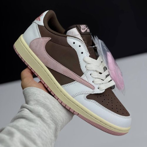 نایک ایر جردن وان لو تراویس اسکات قهوه ای صورتی NIKE AIR JORDAN 1 LOW TRAVIS SCOTT