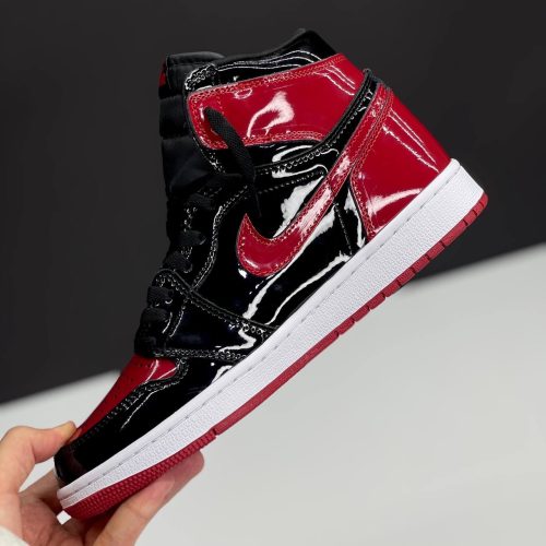 نایک ایر جردن ساقدار ورنی مشکی قرمز NIKE AIR JORDAN 1 RETRO HIGH OG PATENT BRED