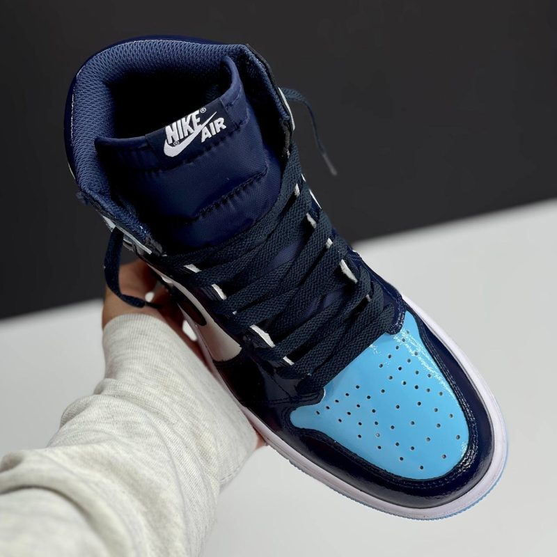 نایک ایر جردن وان ساقدار ورنی آبی سفید NIKE AIR JORDAN 1 RETRO HIGH OG BLUE CHILL