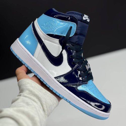 نایک ایر جردن وان ساقدار ورنی آبی سفید NIKE AIR JORDAN 1 RETRO HIGH OG BLUE CHILL