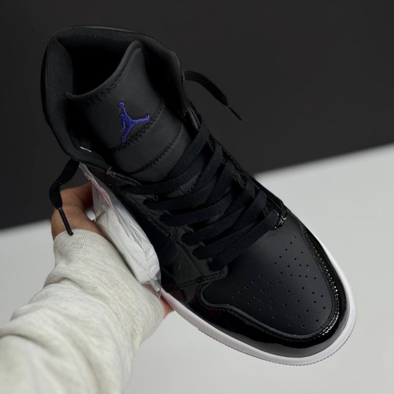 نایک ایر جردن وان ساقدار ورنی مشکی سفید NIKE AIR JORDAN 1 MID SPACE JAM BLACK