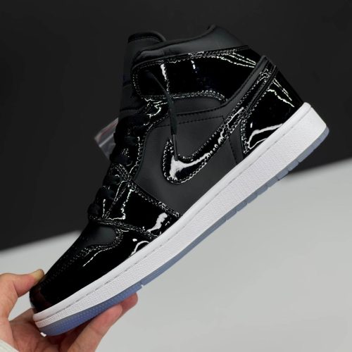 نایک ایر جردن وان ساقدار ورنی مشکی سفید NIKE AIR JORDAN 1 MID SPACE JAM BLACK