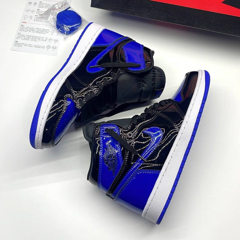 نایک ایر جردن وان ساقدار ورنی پتنت رویال آبی مشکی NIKE AIR JORDAN 1 RETRO HIGH OG PATENT ROYAL