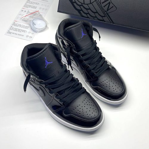 نایک ایر جردن وان ساقدار ورنی اسپیس جم مشکی سفید NIKE AIR JORDAN 1 MID SPACE JAM BLACK