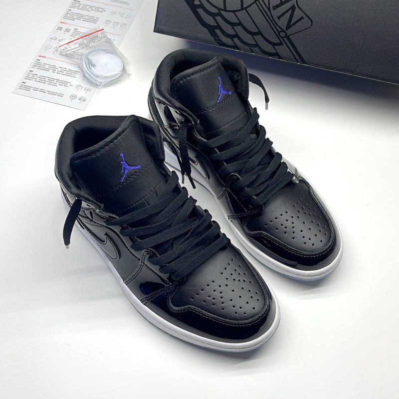 نایک ایر جردن وان ساقدار ورنی اسپیس جم مشکی سفید NIKE AIR JORDAN 1 MID SPACE JAM BLACK