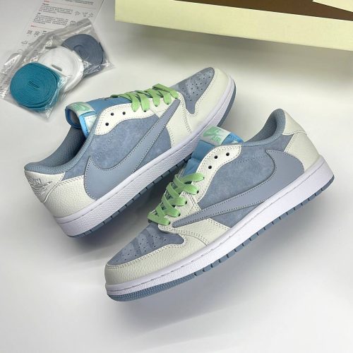 نایک ایر جردن وان لو تراویس اسکات آبی سفید سوئد NIKE AIR JORDAN 1 LOW TRAVIS SCOTT